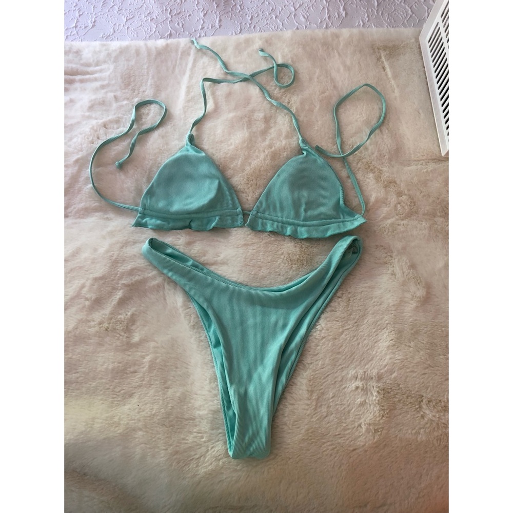 SHEIN Blue Bikini Set with Triangle Top and High-Cut Design